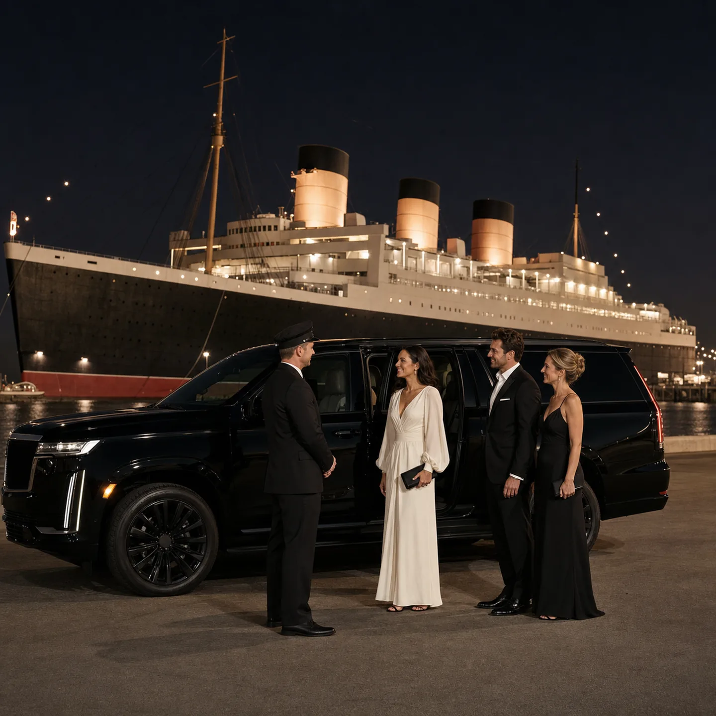 A private casino trip scene at the Queen Mary waterfront in Long Beach.